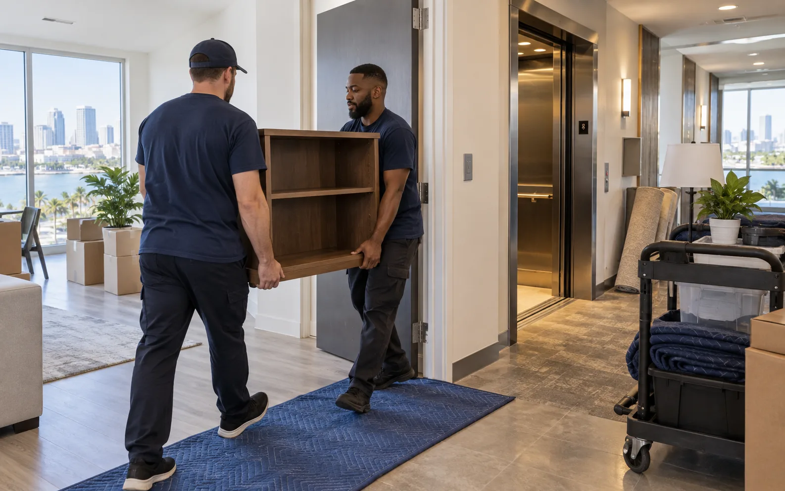 Illustrative image for apartment cleanout access plan: elevators, loading zones, and hallway protection